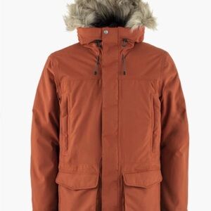 Fjallraven Men's Burnt Orange Puffer Jacket with Faux Fur Hood